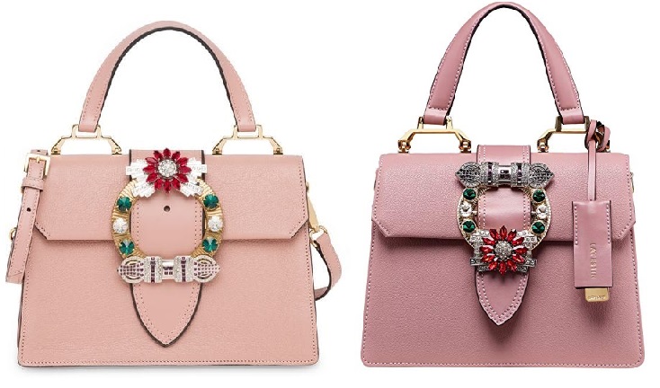 Miu Miu Pink Leather Crystal-Embelished Bag & Miu Miu Handbag Dupes