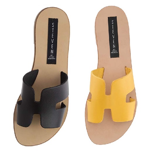 Black and Yellow Hermes Oran Sandals Dupes by Steve Madden