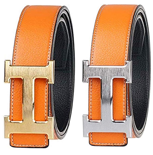 Orange Leather Gold & Silver Hermes Belt Dupes