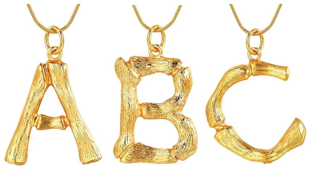 Gold Celine Bamboo Alphabet Necklaces Dupes