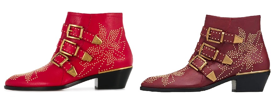 Red Chloe Susanna Studded Leather Ankle Boots and Chloe Susanna Boots Dupes